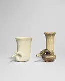 Ian Godfrey, Two 'Antelope' cups, circa 1975, Stoneware, matt cream glaze with finely pitted surface, pale brown and manganese glaze
