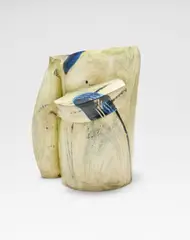 Alison Britton, Vase, 1994, Earthenware, painted and incised geometric design in green and blue glazes over a cream body