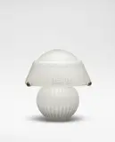Daum, Table lamp, circa 1925, Acid-etched frosted glass, wrought iron
