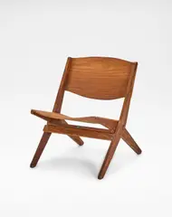 Ernest Race, 'Cormorant' folding chair, circa 1959, Mahogany-veneered plywood, teak, brass