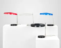 Heinz G. Pfaender, Set of four 'Oslo' table lamps, designed 1961, Painted metal, chromium-plated steel