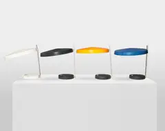 Heinz G. Pfaender, Set of four 'Oslo' table lamps, designed 1961, Painted metal, chromium-plated steel