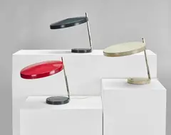Heinz G. Pfaender, Set of three 'Oslo' table lamps, designed 1961, Painted metal, chromium-plated steel
