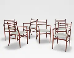 Guglielmo Ulrich, Set of six dining chairs, from the 'Trieste' series, circa 1961, Mahogany, leather