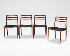 Niels Otto Møller, Set of four dining chairs, model no. 78, designed 1962, Indian rosewood, leather