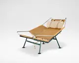 Hans J. Wegner, 'Flag Halyard' armchair, model no. GE225, designed 1950, Chromium-plated tubular metal, painted tubular metal, halyard, fabric upholstery
