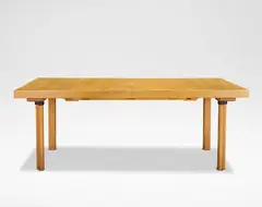 Extendable 'H Leg' dining table, designed 1956, produced late 1950s by Alvar Aalto, Birch laminated wood, birch, painted metal, sold Oct 2024