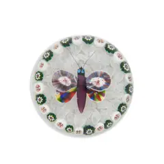 Antique Baccarat Garlanded Butterfly Paperweight, Untitled, 1850