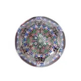 Crieff, Scotland, with seven picture canes, initialed and dated "P 1995" in cane, maker's paper label, incised 2, ht. 3, dia. 4 1/8 in. by Perthshire Magnum Faceted Millefiori Paperweight, Crieff, Scotland, with seven picture canes, initialed and dated "P 1995" in cane, maker's paper label, incised 2, ht, sold Jun 2024