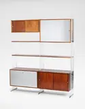 Poul Nørreklit, Free-standing shelving unit, designed 1968, Indian Rosewood, veneered-Indian Rosewood, acrylic, chromium-plated metal
