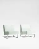 Pierre Guariche, Pair of 'Courchevel' lounge chairs, circa 1959, Chromium-plated metal, fabric upholstery