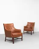 Frits Henningsen, Pair of armchairs, late 1930s, Mahogany, leather upholstery