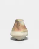 Small vase by Lucie Rie, circa 1975, Stoneware, mottled light blue and orange glazes, sold Apr 2024