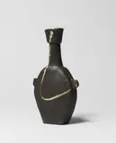 Janet Leach, Vase with lugs, Stoneware, dark brown body with white splashes to the front and back