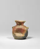 Janet Leach, Small vase with lugs, Stoneware, brown body with cream and black fire markings
