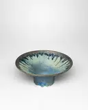 Abdo Nagi, Footed bowl, Stoneware, mottled blue glaze, manganese glaze to rim