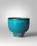 Abdo Nagi, Footed bowl, Porcelain, matt blue and turquoise glazes, manganese rim