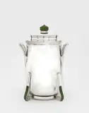 Thermos holder by American Thermos Bottle Company, circa 1927, Silver-plated metal, Bakelite, offered Apr 2024