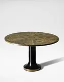 Piero Fornasetti, 'Geometrico Bruno' dining table, circa 1955, Lithographic transfer-printed steel, painted steel