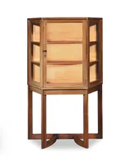 R.D. Russell, Possibly unique cabinet, circa 1930, Mahogany, fruitwood, glass, ebony pull