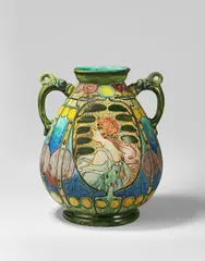 Cassandra Annie Walker, 'Cantagali shape' twin-handled vase, dated 1903, Terracotta, coloured and glazed