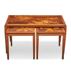 Galle, MARQUETRY LOW TABLE WITH TWO NESTED TABLES, 1900, beech