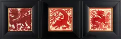 William De Morgan, RED LUSTRE TILE DEPICTING A WINGED LION, England, late 19th century, unmarked porcelain tile 5 3/4 x 5 3/4, frame 10 x 10 in
