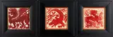 William De Morgan, RED LUSTRE TILE DEPICTING A WINGED LION, England, late 19th century, unmarked porcelain tile 5 3/4 x 5 3/4, frame 10 x 10 in