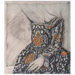 Mis dos hermanas by José Augusto Paradisi, 1988, Lápiz de grafito, lápices de color y tinta sobre papel, sold May 2025