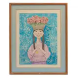 Trinidad Osorio, Niña con flores, Grabado, Firmado 7/50