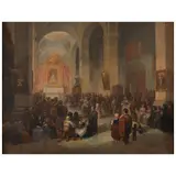 Anónimo, Vista interior de iglesia, Óleo sobre tela