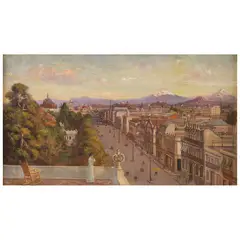 Alexander Vincent, Vista desde una azotea de la Ciudad de México con los volcanes, Óleo sobre tela