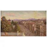 Alexander Vincent, Vista desde una azotea de la Ciudad de México con los volcanes, Óleo sobre tela
