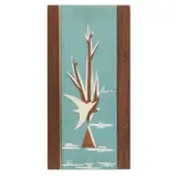 Ran Su, Paloma y árbol con fondo azul, Acrílico sobre tabla, Trabajo de marquetería. firmado