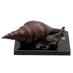 Jorge Coste, CARACOL MARINO, Bronce, patinado en color verde y marrón; base de mármol negro