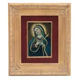 la Virgen Dolorosa, MÉXICO, SIGLO XIX, Grabado coloreado al óleo, adherido a tela y tablero