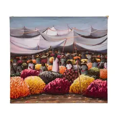 Casiano García Jarquín, Mercado de flores, Óleo sobre tela. firmado y fechado 89