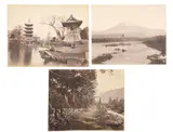 GAMMANGAHARA- ASAKUSA, TOKIO- MONTE FUJI DESDE YOSHIWARA by Kimbei Kusakabe- Eisen Hiroshige- Adolfo Farsari, Fotografías en albúmina, coloreadas, offered Apr 2025