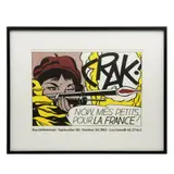 Roy Lichtenstein, Crack! Now, Mes Petits... Pour La France!, Litografía offset sin número de tiraje. 48 x 67.5 cm., imagen. Enmarcado