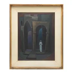 Luis Vezcali, Dama con esfera, Óleo sobre masonite. Firmado y fechado: "Vezcali - 61"