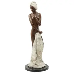 Bañista, MÉXICO, SIGLO XX, Bronce, patinado en tono verde y marrón; con base de mármol negro