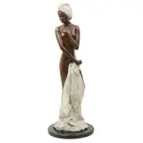 Bañista, MÉXICO, SIGLO XX, Bronce, patinado en tono verde y marrón; con base de mármol negro
