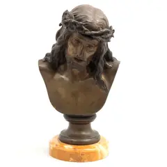 Léon Pilet, BUSTO DE CRISTO, Bronce, patinado en color marrón, con base de mármol veteado