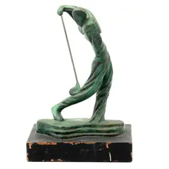 Golfista, SIGLO XX, Bronce, patinado en color verde; con base de madera