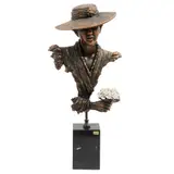 Dama Con Ramillete, SIGLO XX, Resina, recubrimiento metálico en acabado cobrizo, aplicaciones de porcelana blanca; base de mármol negro