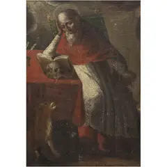 San Jerónimo, MÉXICO, SIGLO XVIII, Óleo sobre tela adherida a tabla