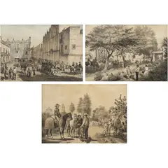 LA PLAZUELA DE GUARDIOLA - LA FUENTE DE LA TLAXPANA - TRAJES MEXICANOS by Casimiro Castro - J. Campillo, Litografías coloreadas, sold Mar 2025