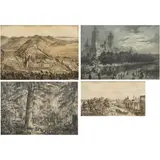 Casimiro Castro - J. Campillo, EL PASEO DE LAS CADENAS - LA VILLA DE GUADALUPE - LA GLORIETA - PLAZA DE SAN AGUSTÍN DE LAS CUEVAS, Litografías coloreadas