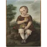 Niño Con Volcanes, MÉXICO, SIGLO XIX, Óleo sobre tela