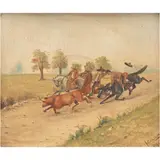 Ernesto Icaza Sánchez, LAZANDO AL TORO, Óleo sobre cartoncillo